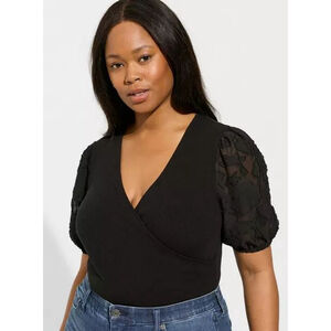 New Size 0x (12) Torrid Fitted Super Soft Rib V-Neck Novelty Sleeve Surplice Top